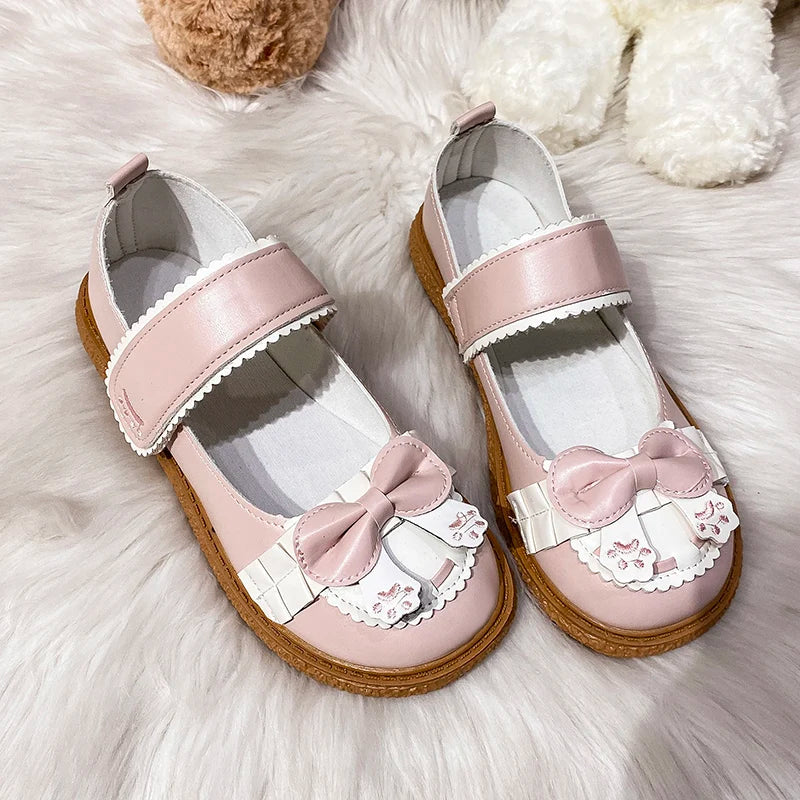 2022 New Lovely Lolita Shoes Animal Prints Girls Loafers Women Butterfly-knot Mary Jane Shoes Lolita Style JK Uniform Shoes