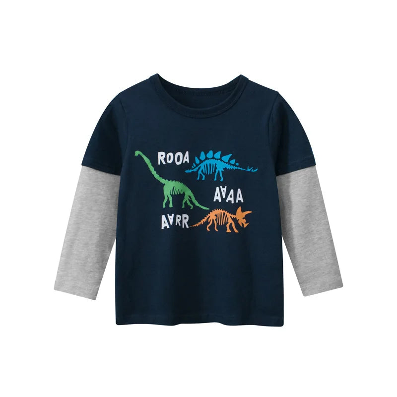 2023 Children's Clothing Autumn New Boys' T-shirt Wholesale Cartoon Dinosaur Kids Tops Tees Long Sleeve Bottoming Shirt for Boy