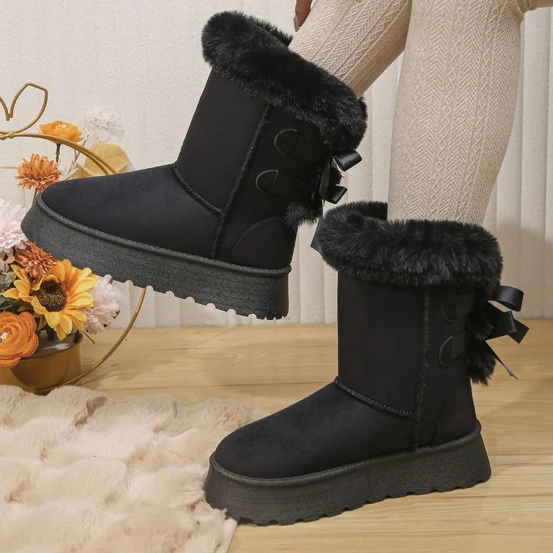 Women's Platform Snow Boots New Faux Fur Plush Ladies Winter Ankle Booties Woman Suede Thick Bottom Cotton Padded Shoes Botas