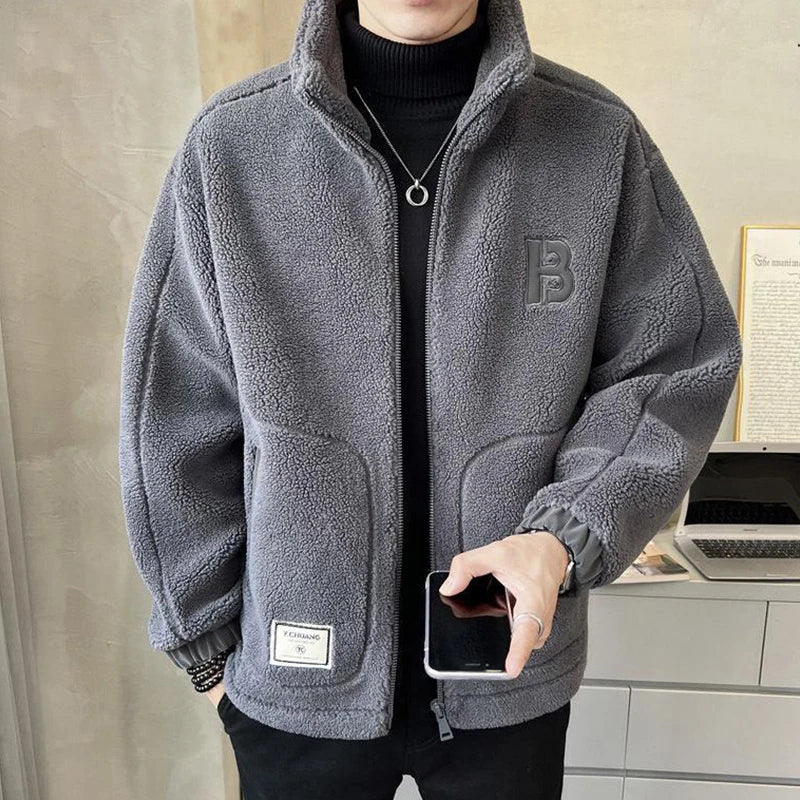 Casual Coat Man Spring Autumn New Trendy Temperament Fashion Solid Color Loose Warm Male Jacket Top All Match Streetwear Clothes