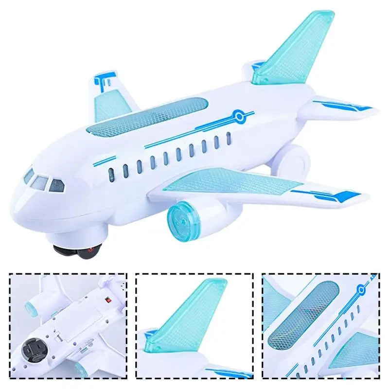 Kids Aircraft Toy Hand-on Ability Energy-saving Universal Wheel Electric Airplane Model with Lights Sound and Music for children