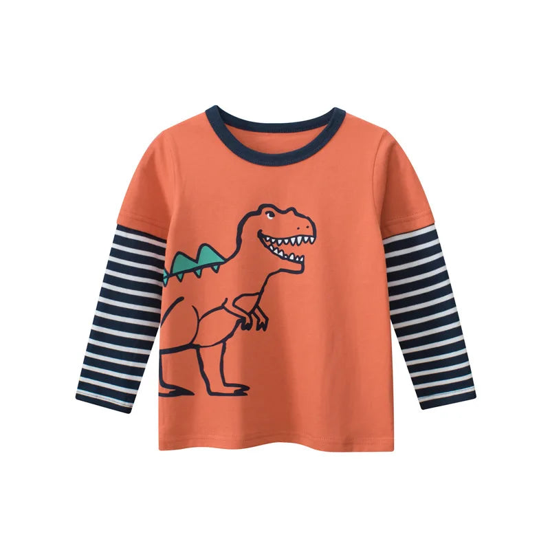 2023 Children's Clothing Autumn New Boys' T-shirt Wholesale Cartoon Dinosaur Kids Tops Tees Long Sleeve Bottoming Shirt for Boy