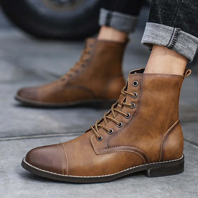 Men Fashion Boots Britsh Vintage Leather Shoes Men Boots Autumn Winter Design Plus Velvet Warm Men's Ankle Boots Zapatos Hombre