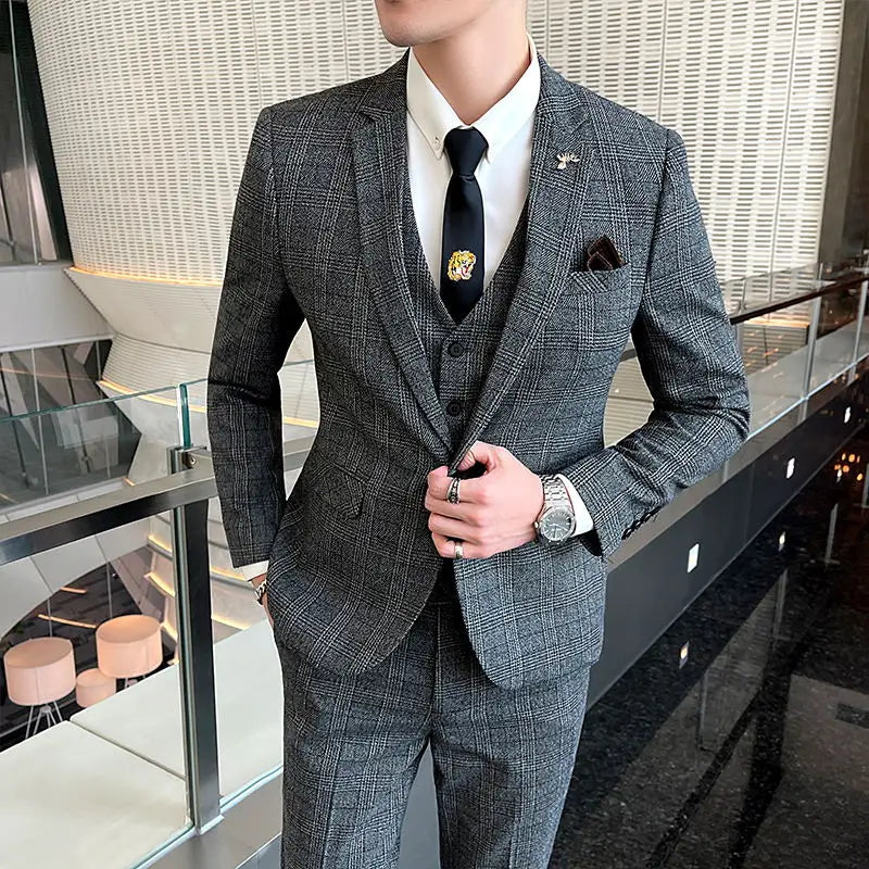 Boutique 5XL(Blazer + Vest + Trousers) Men's Elegant Fashion Business A Variety of Gentlemen Casual Formal Suit Three-piece Suit