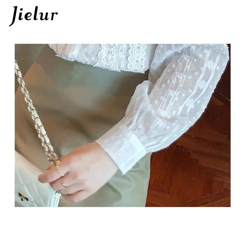 Jielur Autumn Women White Lace Blouse Shirt Women Tops Long Sleeve Blouse Women Blusas Mujer De Moda 2022 Blouses Femme Shirts