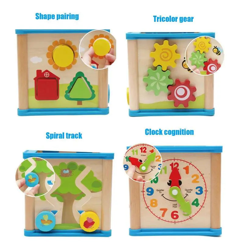 Wood Kids Activity Cube Developmental Toddler Educational Learning Boy Toys Birthday Gift For Toddlers 1-3 Years Old