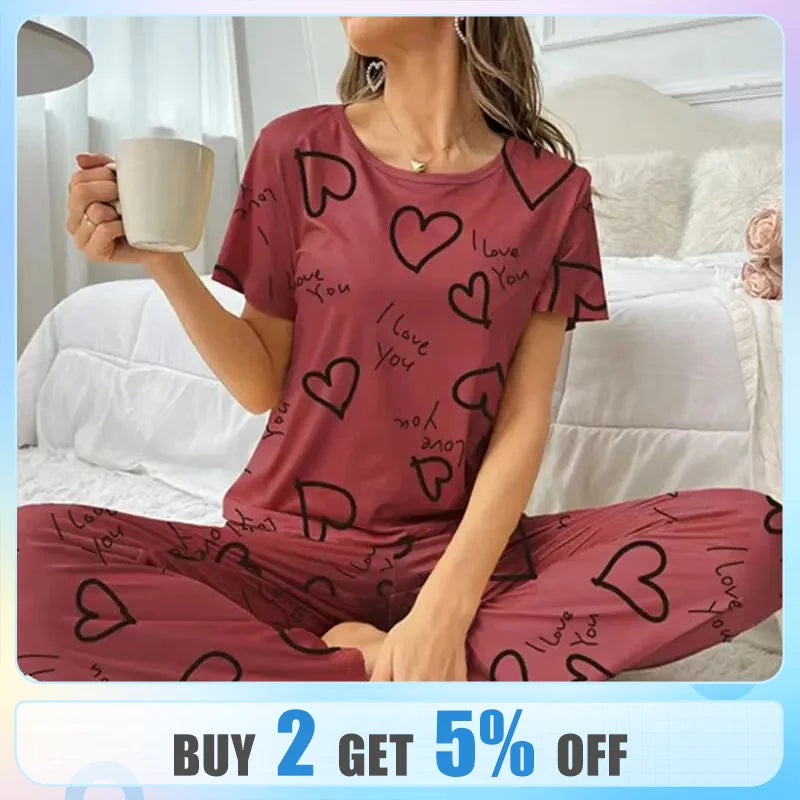 Women Pajama Set Short Sleeve Shirt and Trousers Sleepwear Pyjamas With Eye Mask Loungewear Nightwear Ladie Pijama Home Clothing