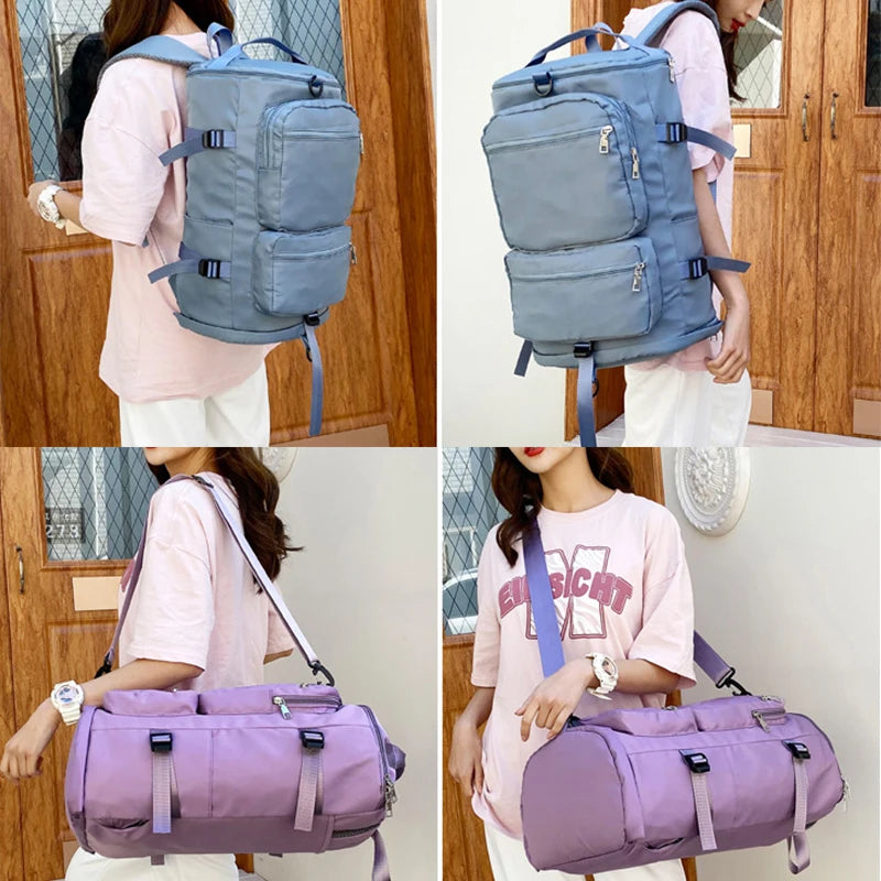 BWBW Large Capacity Women Shoulder Travel Backpack Lady Weekend Sports Yoga Luggage Zipper Bags Multifunction Crossbody Bag