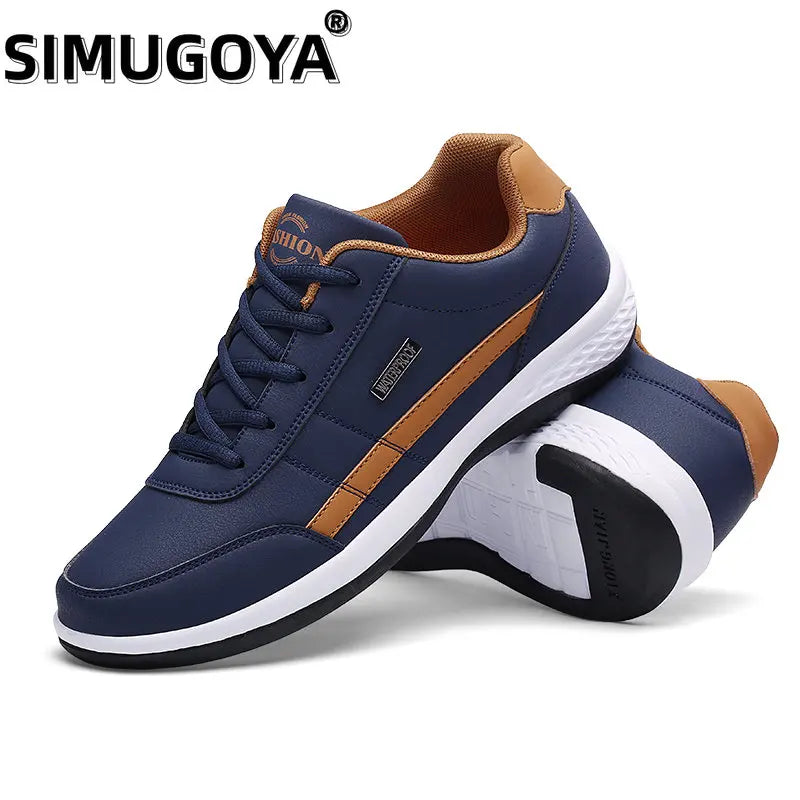 SIMUGOYA Men Sneakers Shoes 2023 PU Leather Casual Sports Shoes Breathable Lace Up Tennis Running Sneakers for Men Walking Shoes