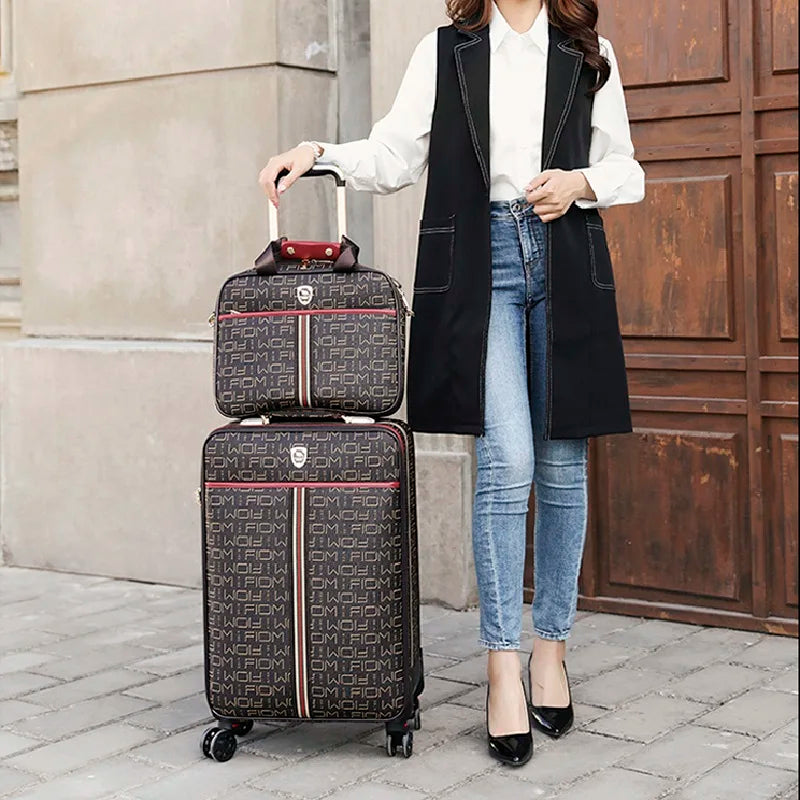 Pu Leather Rolling Luggage Set With Women Cosmetic Bag High Quality Suitcase Classic Travel Case Cabin Size