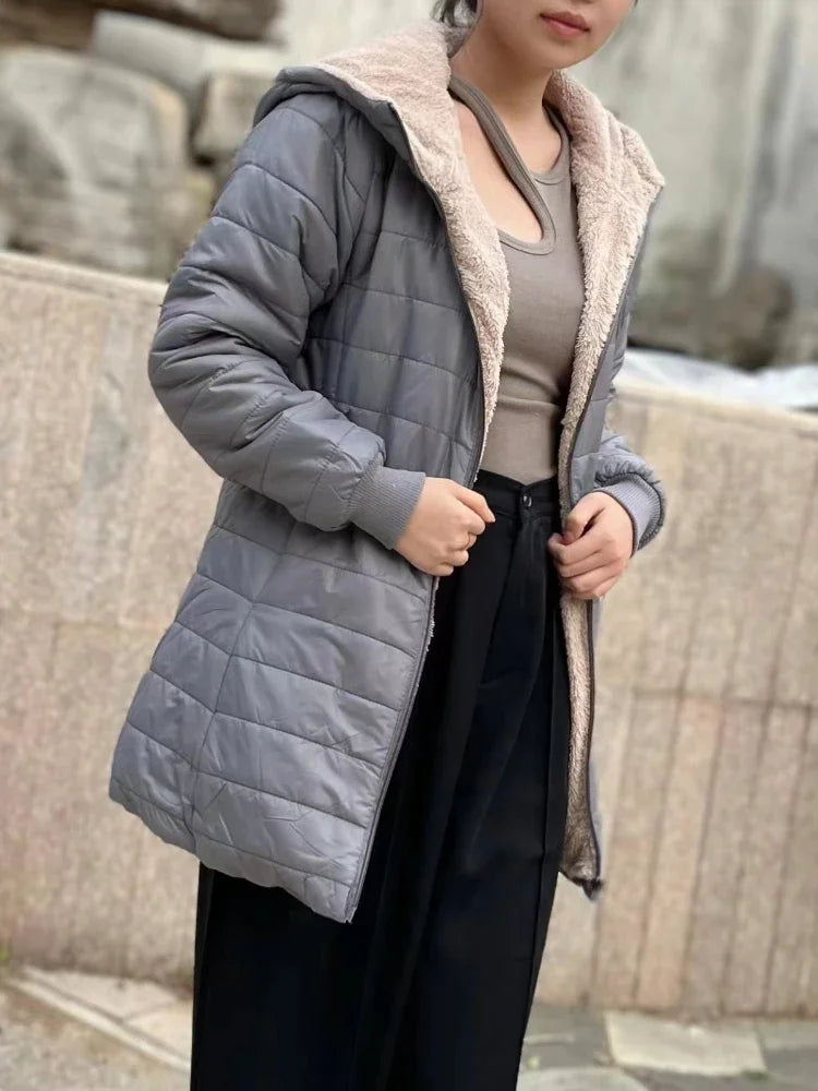 Women's Jacket Warm Hooded Slim Cotton Coat Casual Long Sleeves Oversized Winter New in Outerwears Korean Fashion Woman Clothes