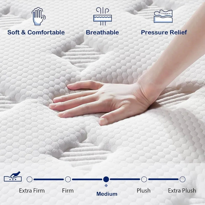 EEN EEN SLEEP Queen Mattress, 12 Inch Hybrid Mattress in a Box, Queen Size Mattress Foam and Individually Wrapped Pocket