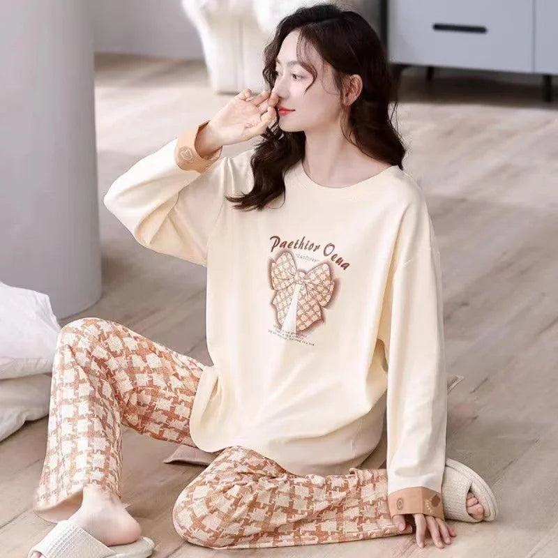 New Spring And Autumn Pajamas Women's Autumn And Winter 2 Pieces Of Long-Sleeved Trousers Set Of Home Clothing Ladies Pajamas Se