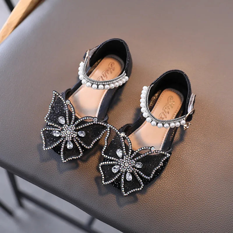 Summer Girls Sandals Fashion Sequins Rhinestone Bow Girls Princess Shoes Baby Girl Shoes Flat Heel Sandals Size 21-35 SHS104