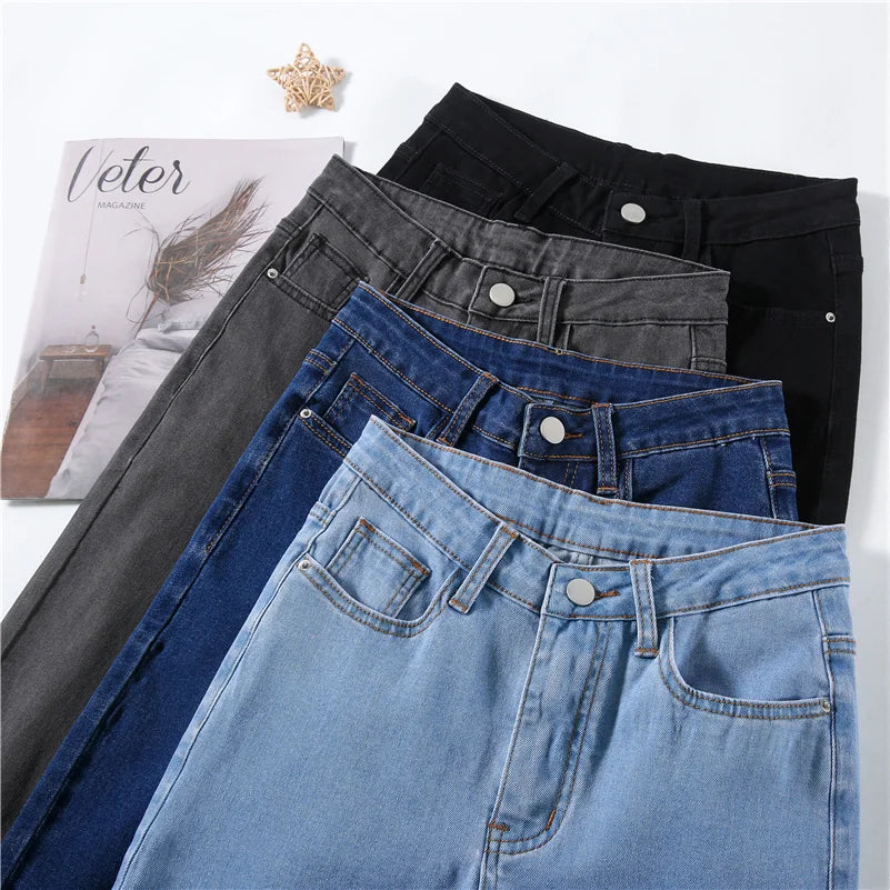 Women Stretch Jeans Lady Slim Skinny Pencil Jeans High Waist Vintage Pants Girls Leggings Straight Leg Korea Fashion Trousers