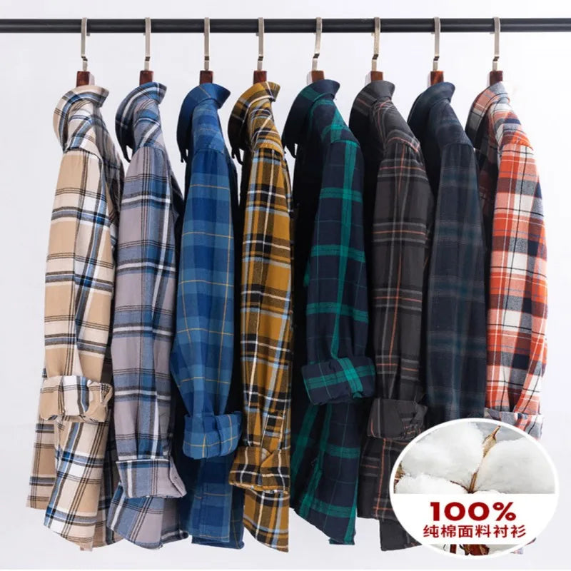 S~6XL100% Cotton Men's Long Sleeve Shirt Breathable Soft Comfortable Standard Pocket Striped Plaid Casual Fashion Men Tops