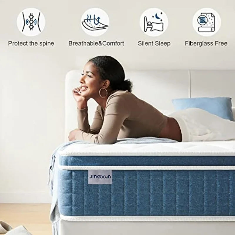 Queen Mattress,Jingxun 12 Inch Hybrid Mattress with Gel Memory Foam,Motion Isolation Individually Wrapped Pocket Coils Mattress