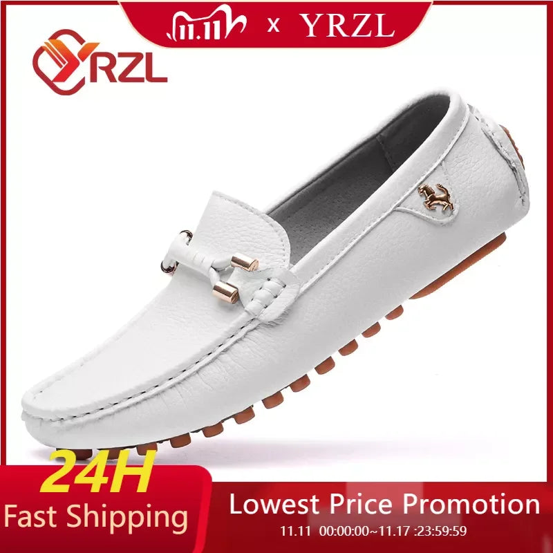 YRZL White Loafers for Men Size 48 Slip on Shoes Driving Flats Casual Moccasins for Men Comfy Male Loafers