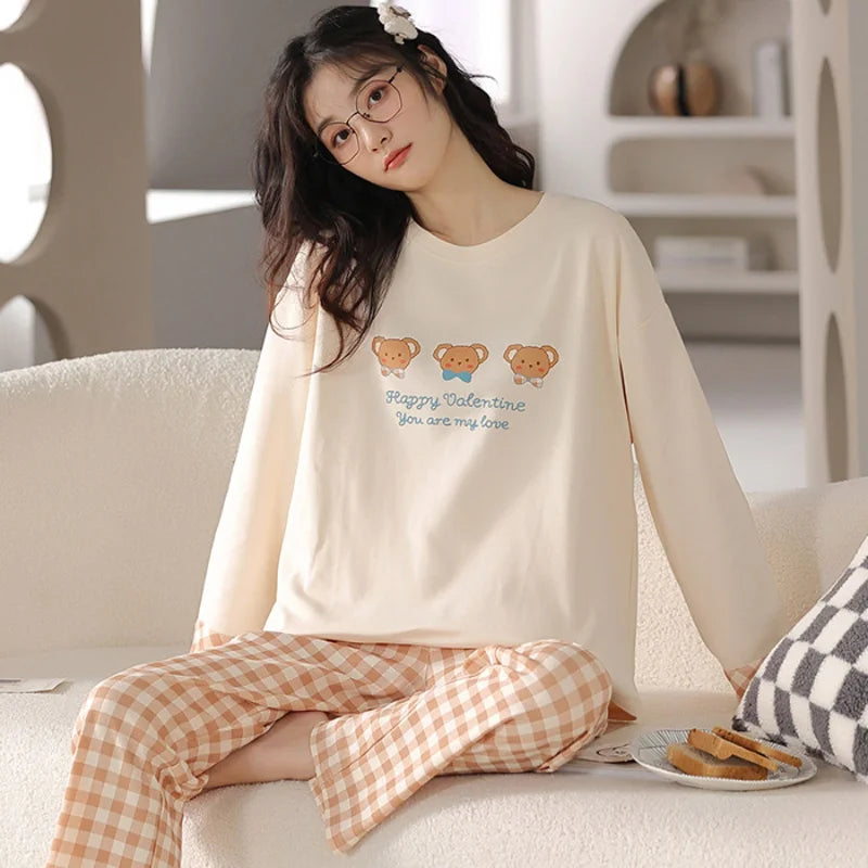 New Spring And Autumn Pajamas Women's Autumn And Winter 2 Pieces Of Long-Sleeved Trousers Set Of Home Clothing Ladies Pajamas Se