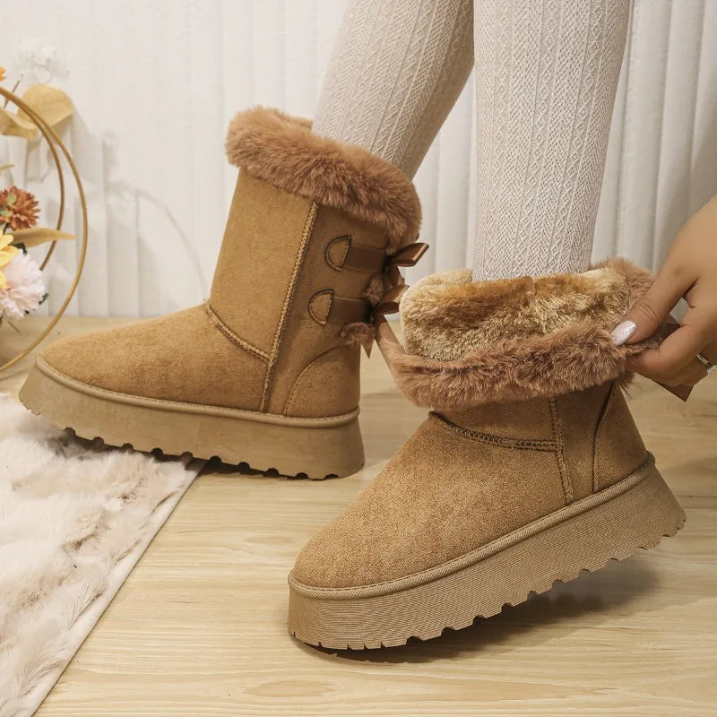 Women's Platform Snow Boots New Faux Fur Plush Ladies Winter Ankle Booties Woman Suede Thick Bottom Cotton Padded Shoes Botas