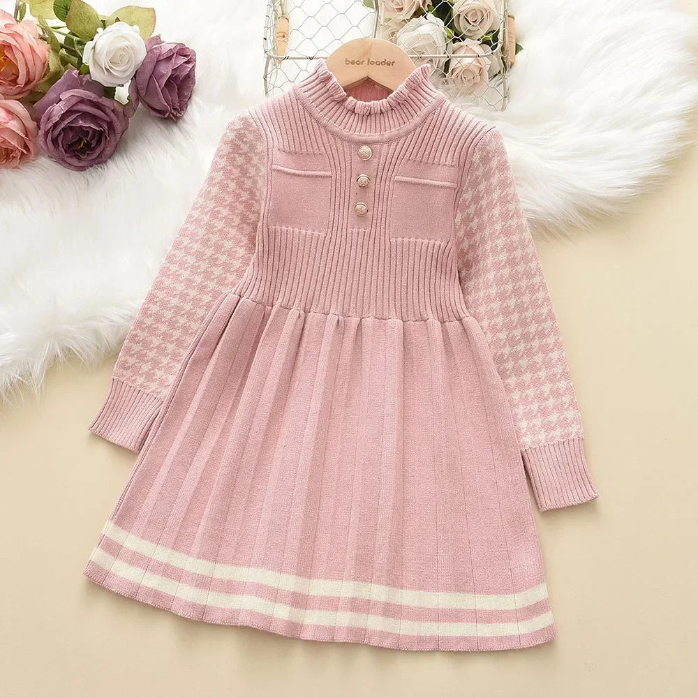 Bear Leader Autumn Winter Girls Dress Girls 4-8Y Kids Princess Party Sweater Knitted Dresses Christmas Costume Baby Girl Clothes