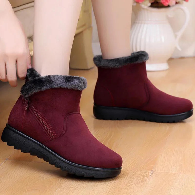 Winter Boots Women Warm Plush Snow Shoes for Woman Ankle Botas Mujer Zipper No-slip Loafers Ladies Casual Comfort Flats Botas