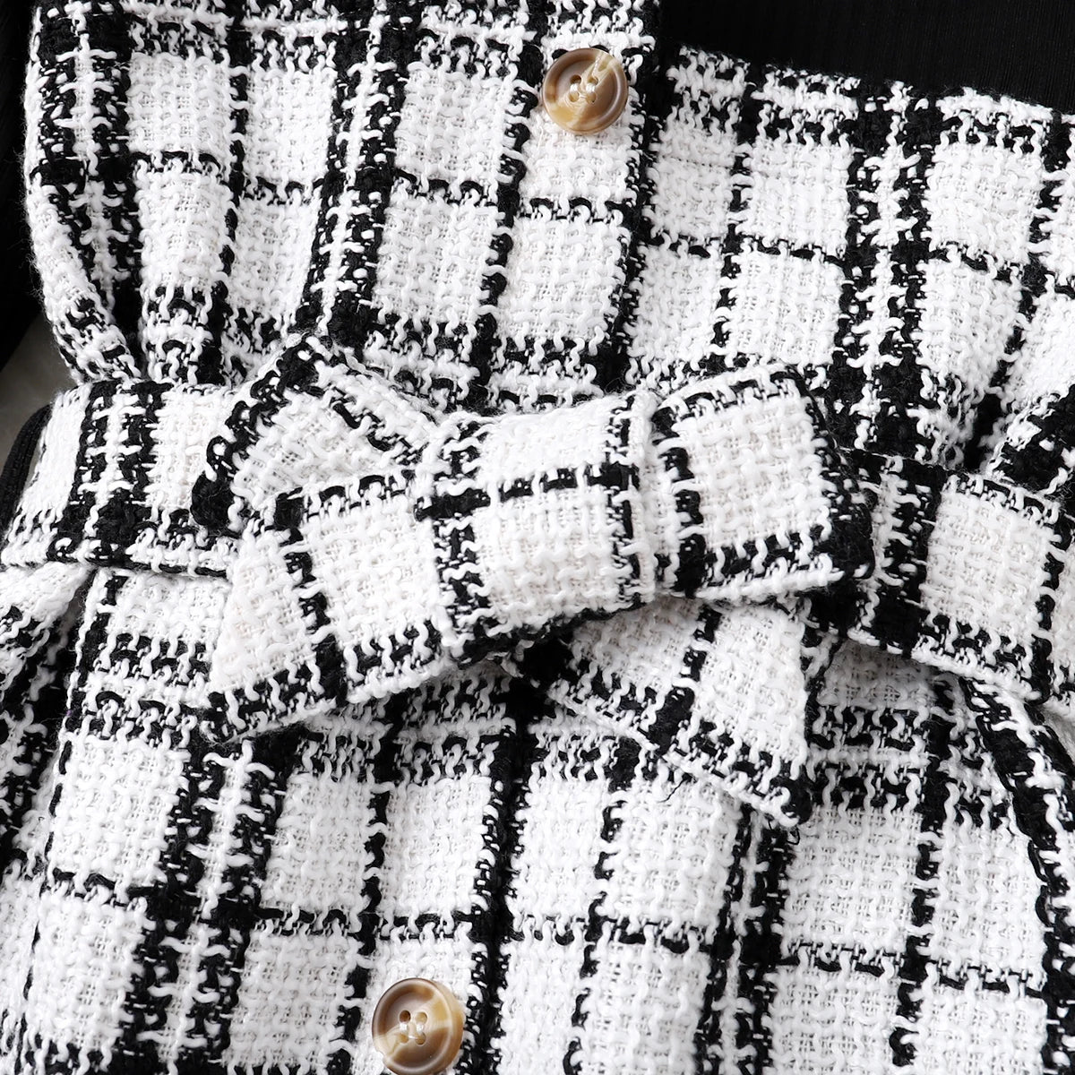 PatPat Kids Girl Autumn and Winter Plaid Dresses Tweed Splice Button Design Irregular Hem Long-sleeve Girl Dress for 5-12 Y