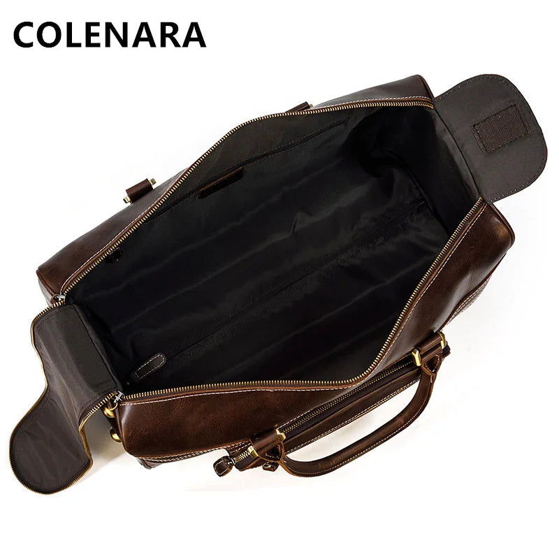 COLENARA 22" Inch New Suitcase Men's Leather Retro Trolley Case Large Capacity Business Handbags with Wheels Rolling Luggage