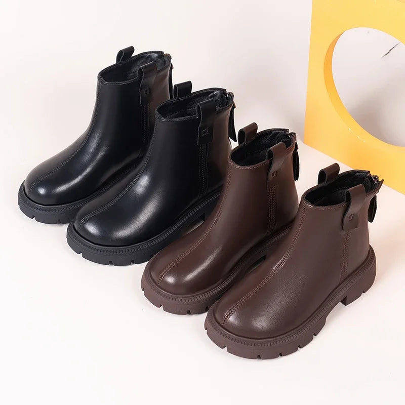 2023 New Girls Short Boots Simple Non-slip Kids Fashion Casual Versatile Round-toe Princess Ankle Boots Drop Shipping Child Shoe