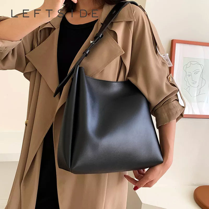 LEFTSIDE Fashion Leather Tote Bag for Women 2023 Tend Female Simple Large High Capacity Shoulder Side Bag Handbags and Purses