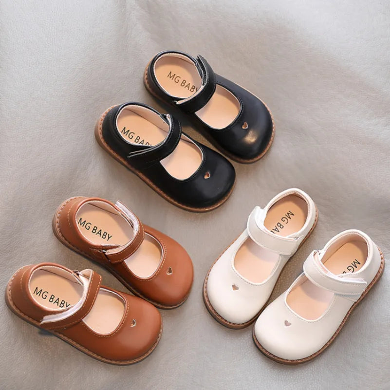 2023 Children Leather Shoes Fashion Solid Color Spring Flat Girls Sneakers Kids Shoes for Girl Baby Single Shoes Black 1-6 Years