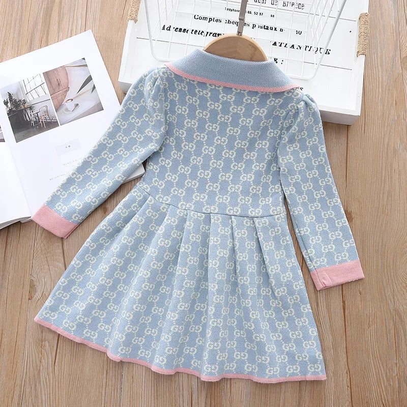 Fashion Kid Girls Knit Dress New Autumn Winter Grace Children's Cotton Long Sleeves Clothes A-line Skirt 3 4 5 6 7 Years old