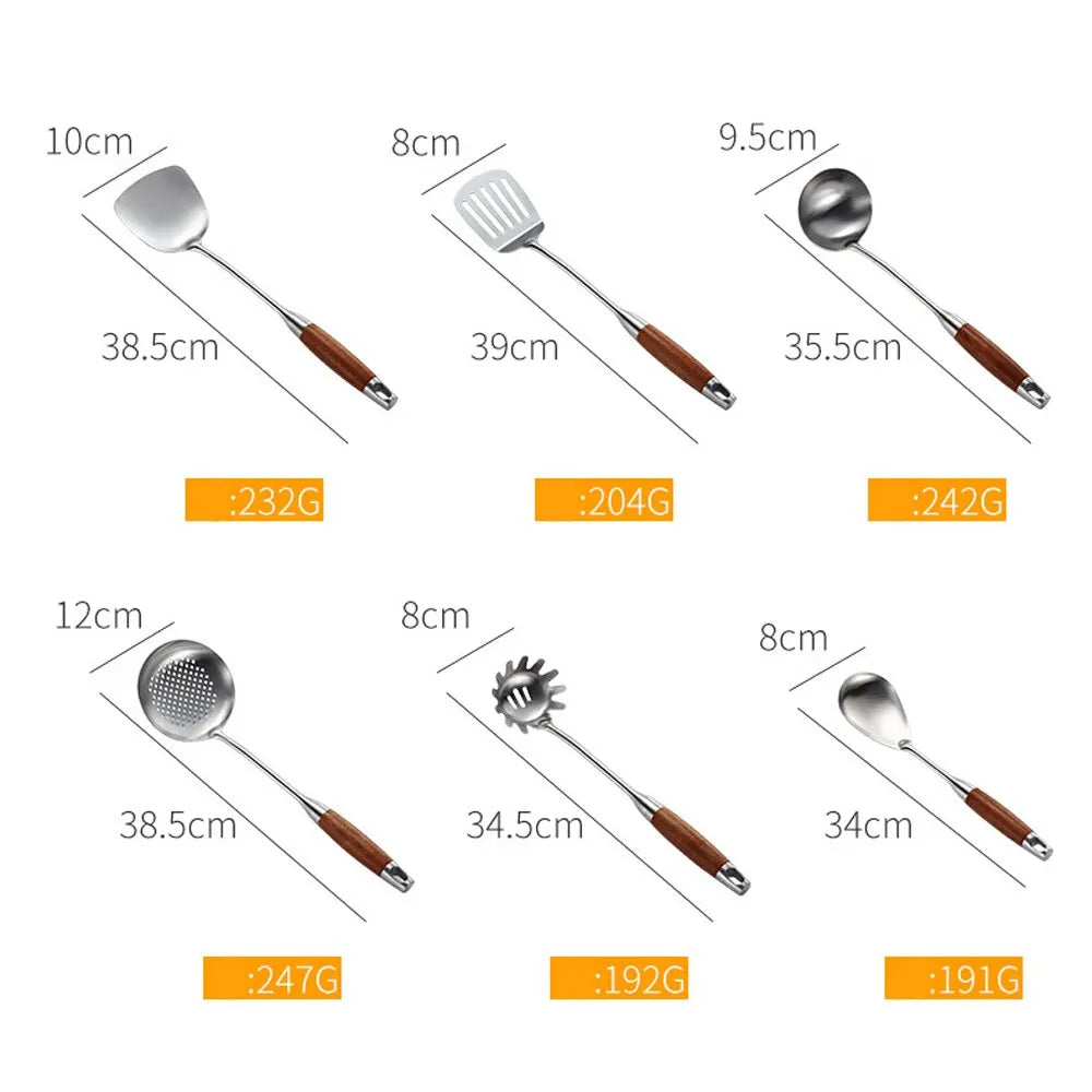 5/6/7PCS Stainless Steel Wok Spatula Wood Handle Cooking Shovel Ladle Kitchen Utensils Baking Cooking Tools Kitchenware Cookware