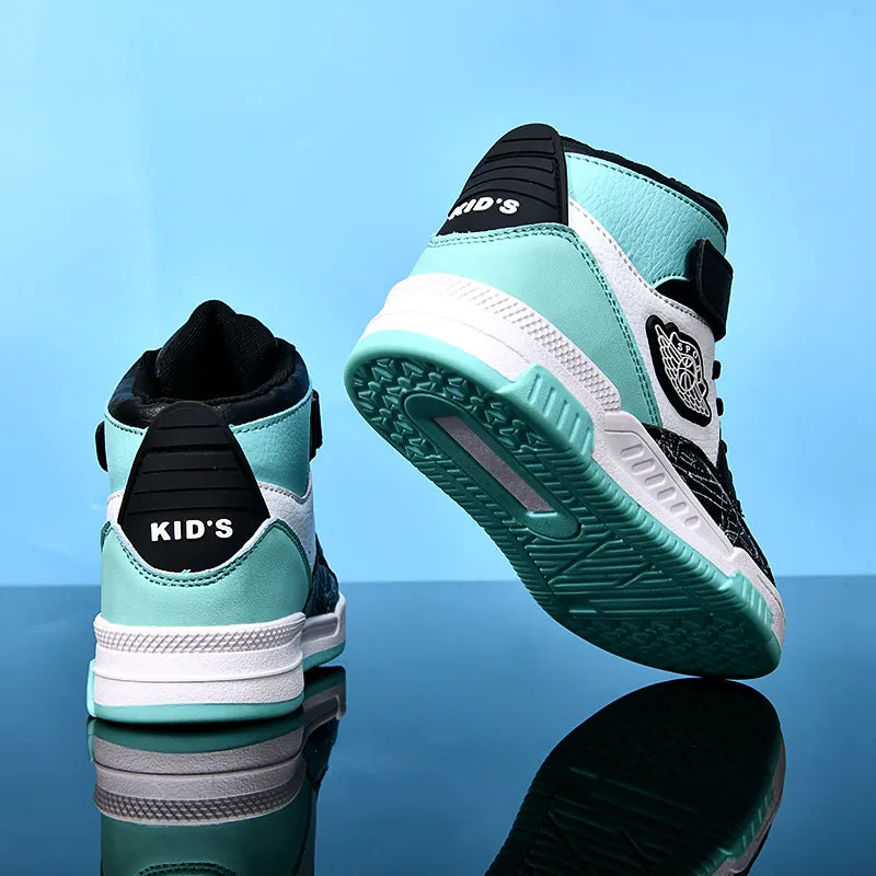 Four Seasons Kids Sneakers Boys Girls Skateboard Shoes High Top Kids Basketball Shoes Sports Tennis Walking Casual Shoes Plush