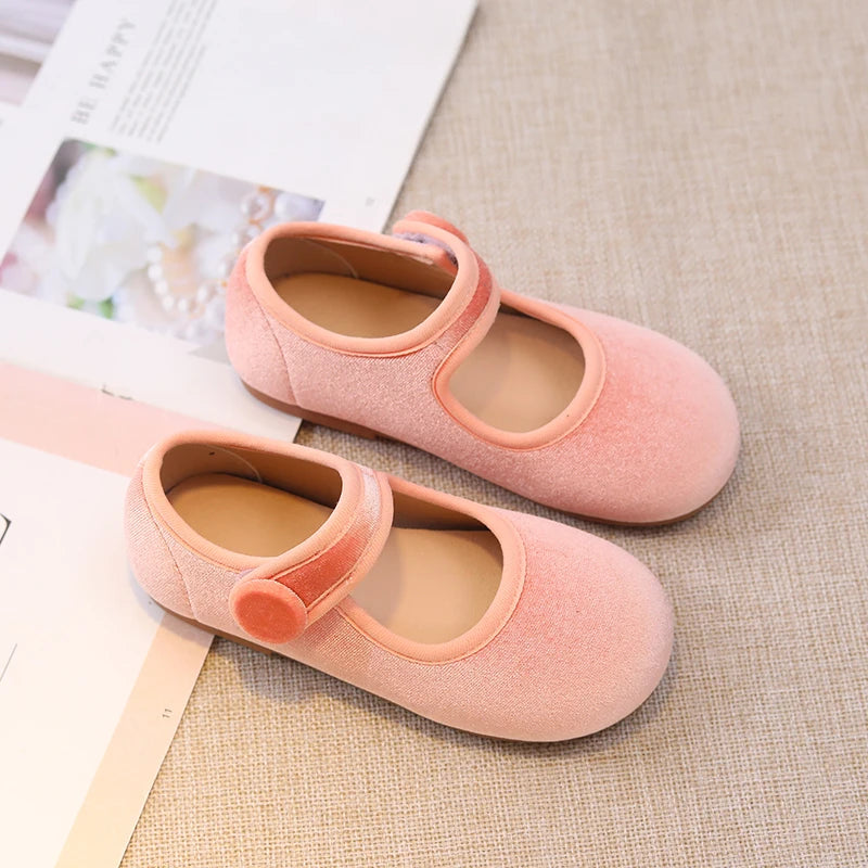 New 2024 Autumn Children Princess Shoes Girl's Ballet Flats Fashion Concise Style velvet Shallow Elegant All-match Kids Flats