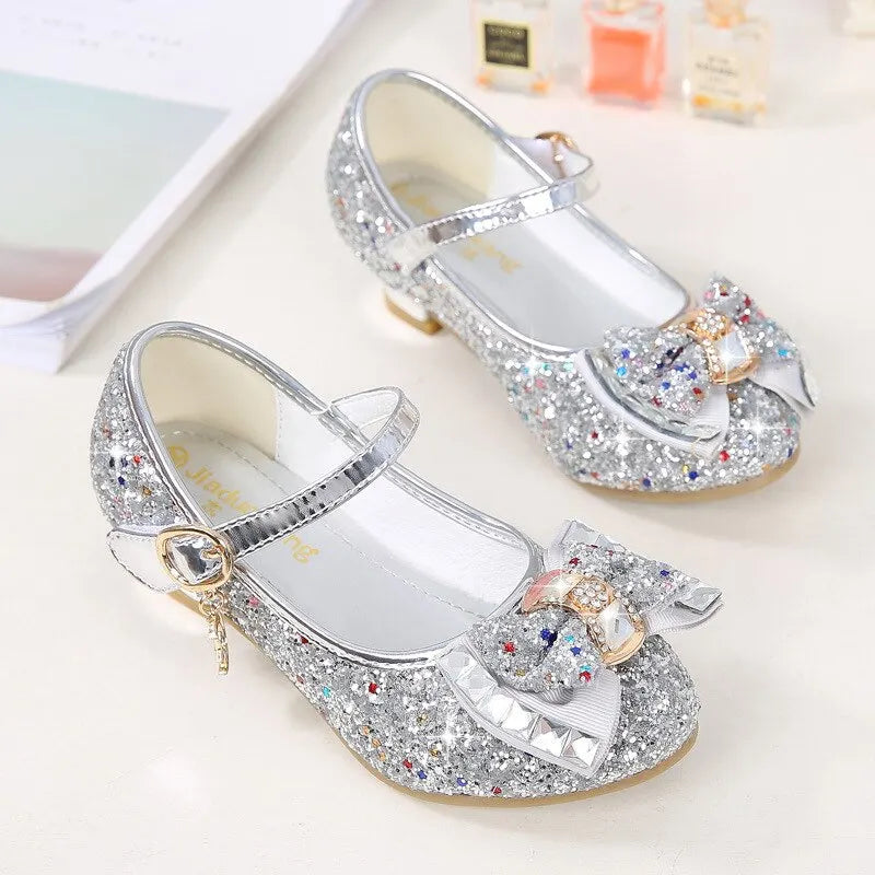 2023 Autumn New Girls' Small 3-14 Years Princess High Heel Leather Shoes with and Bow Decoration Children's Dance Single Shoes