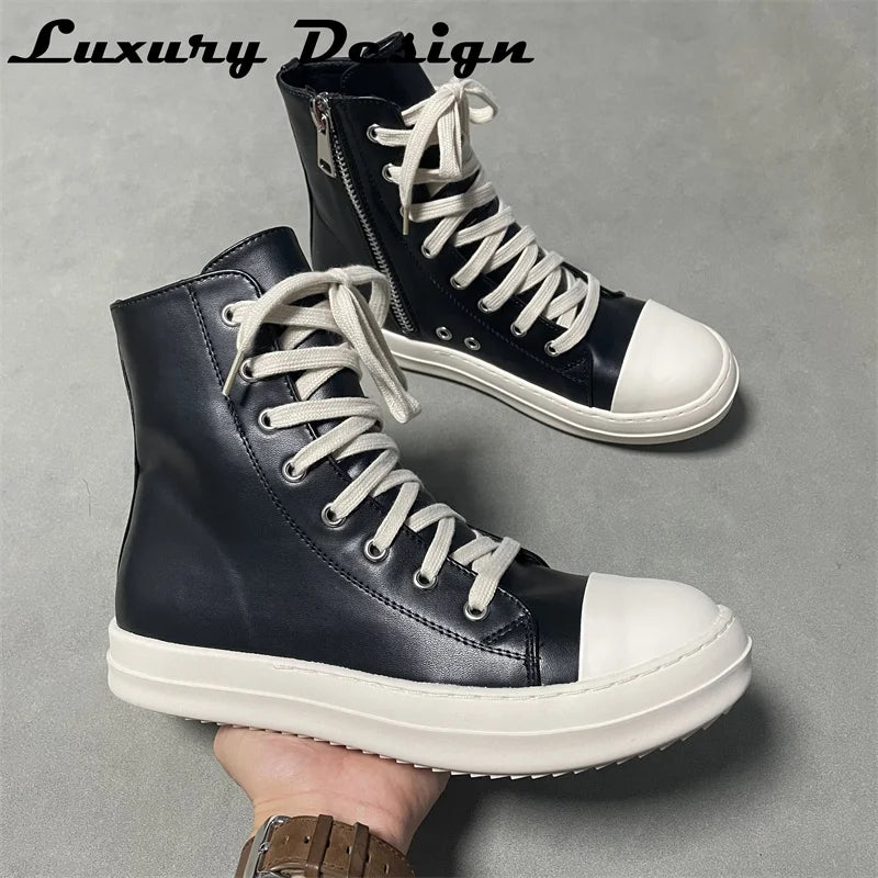 Rick Vintage Design Owens Men's Shoes Thick Shoelace Fashion High Top Platform Black Leather Casual Women's Chunky Sneaker