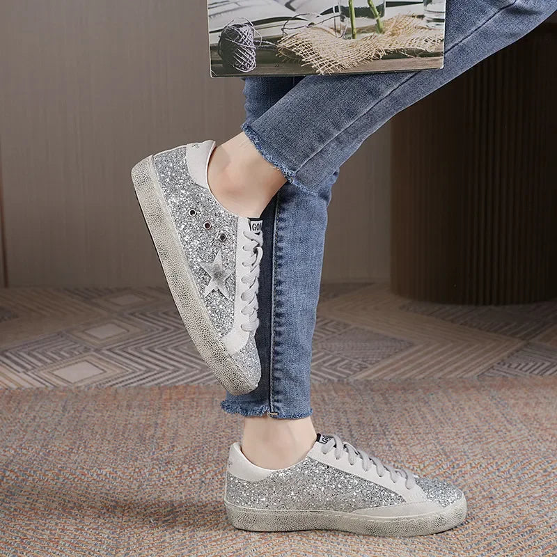 high-quality Unisex Sneakers Star-shaped Sequins Old Treatment Dirty Leisure Women's Shoes Men's Sneakers Women's sports shoes