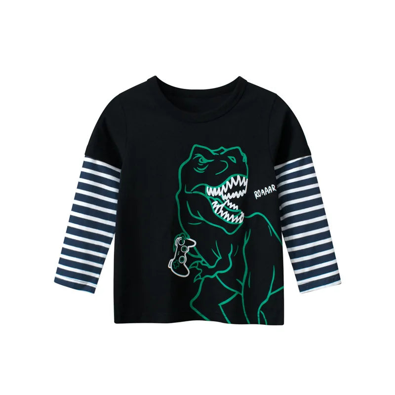 2023 Children's Clothing Autumn New Boys' T-shirt Wholesale Cartoon Dinosaur Kids Tops Tees Long Sleeve Bottoming Shirt for Boy