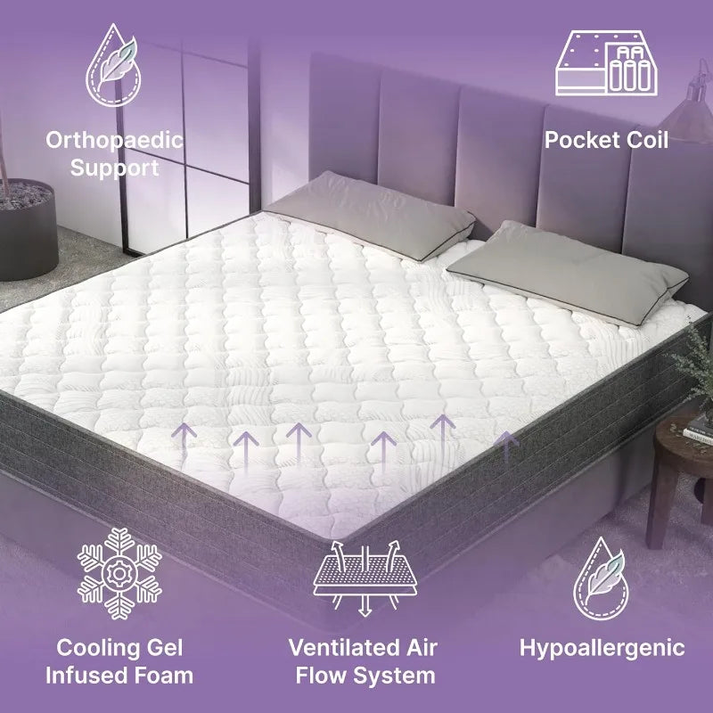 NapQueen 12 Inch Victoria Hybrid Queen Size, Cooling Gel Infused Memory Foam and Pocket Spring Mattress, Bed in a Box, White