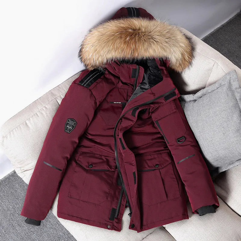 Winter Down Jacket Men 90% White Duck Down Parkas Coat Mid-length Fur Collar Male Thicken Snow Overcoat -30 Degree Keep Warm