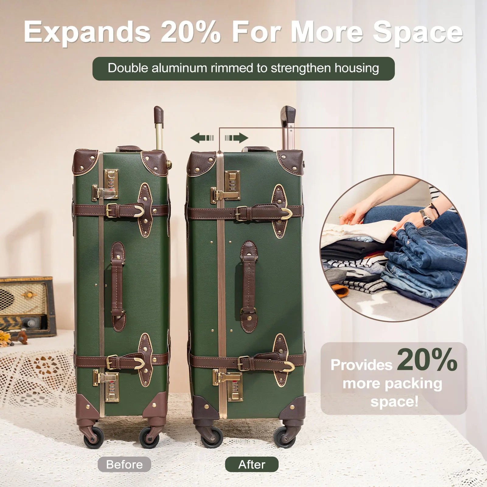 urecity vintage suitcase set for women, vintage luggage sets for women 2 piece, cute designer trunk luggage, retro suit case