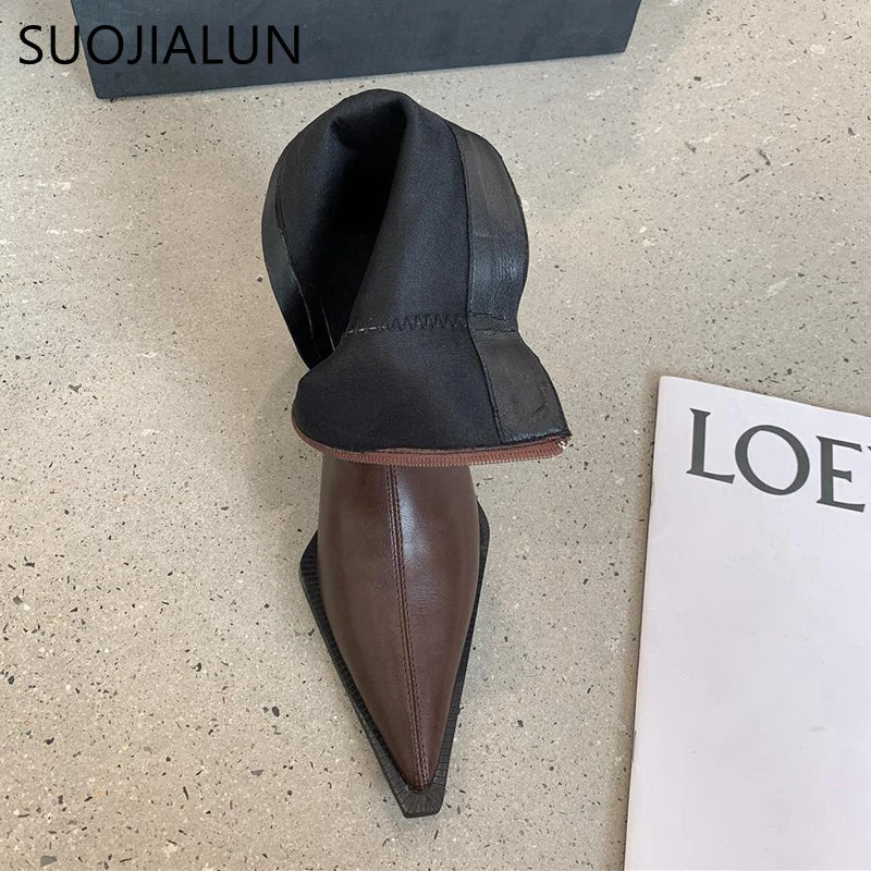 SUOJIALUN 2022 Autumn Women Ankle Boots Fashion Pointed Toe Square Toe Low Heel Ladies Elegant Chelsea Boots Short Boots