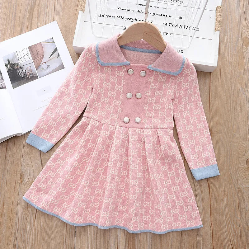 Fashion Kid Girls Knit Dress New Autumn Winter Grace Children's Cotton Long Sleeves Clothes A-line Skirt 3 4 5 6 7 Years old