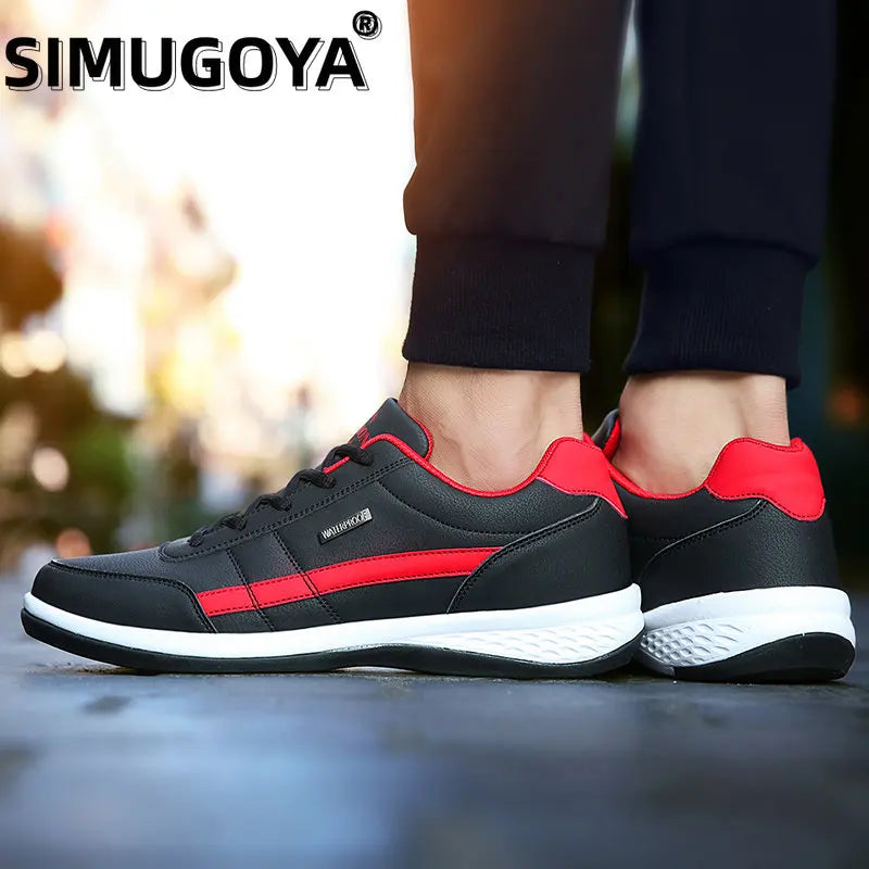 SIMUGOYA Men Sneakers Shoes 2023 PU Leather Casual Sports Shoes Breathable Lace Up Tennis Running Sneakers for Men Walking Shoes