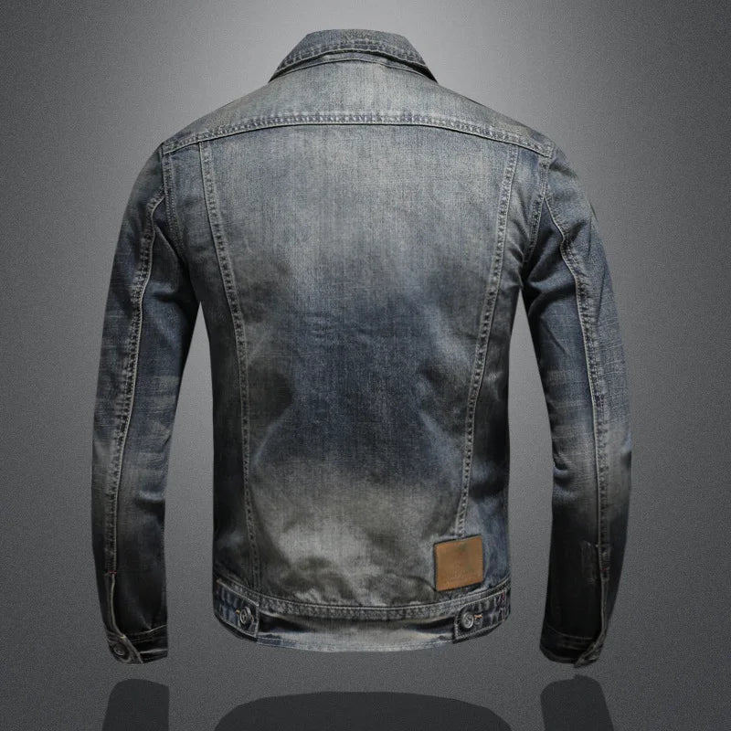 2023High Quality Fashion Trend Handsome Personality Zipper Motorcycle Denim Jacket Jacket Men's Lapel Trend Vintage Denim Jacket