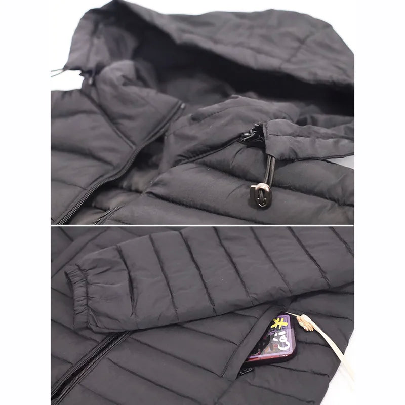 YISOLIFE Women's Lightweight Padded Jacket Mid-Length Winter Jackets with Pockets Quilted Coat with Removable Hood