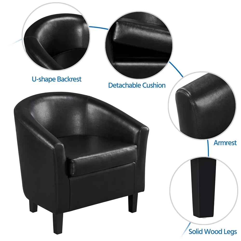 Faux Leather Tub Chair, Black, Living Room Furniture, Chair Living Room, Comfortable, Simple and Modern, Bedroom, Living Room