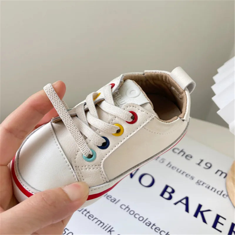 2023 New Autumn Baby Shoes Leather Toddler Boys Barefoot Shoes Soft Sole Girls Outdoor Tennis Fashion Little Kids Sneakers