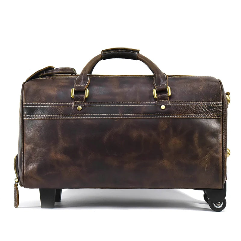 Genuine Leather Travel Suitcases Men Cowhide Suitcases Trolley Case Large Capacity Business Trip Luggage Bag Wheeled Suitcases